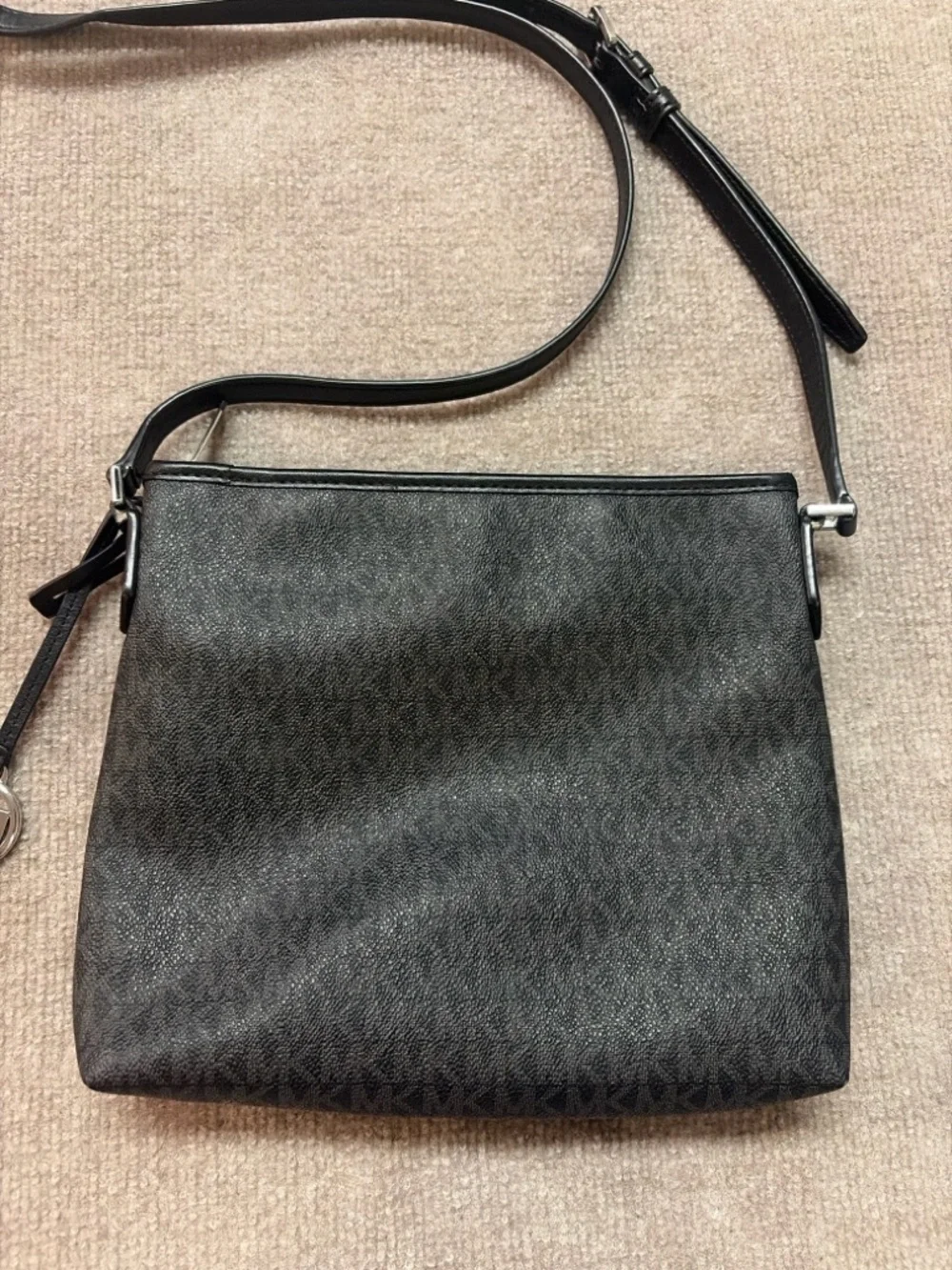Michael Kors Jet Set Crossbody Bag Brown MK Logo Stripe Adjustable Strap